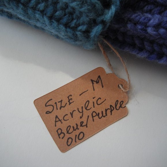 Hand Knitted Hat Toque  Adult Size - M Acrylic Blue/Purple - 010 Hand knit by me - Picture 7 of 8